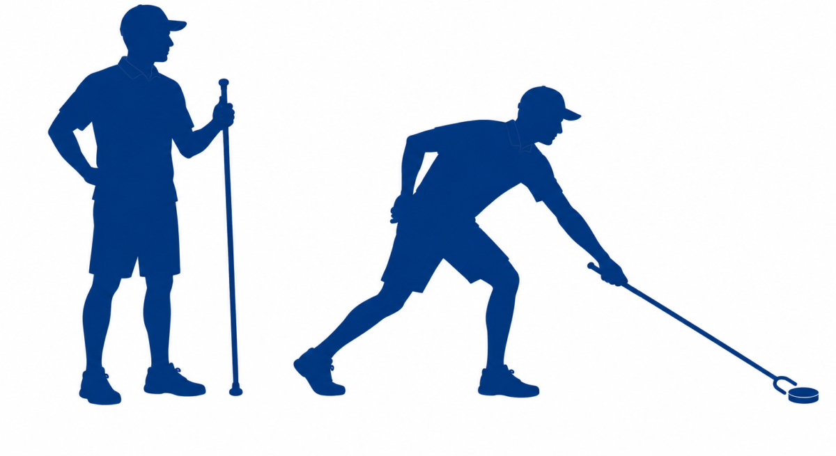 Court shuffleboard shooting silhouettes showing ready and delivery positions