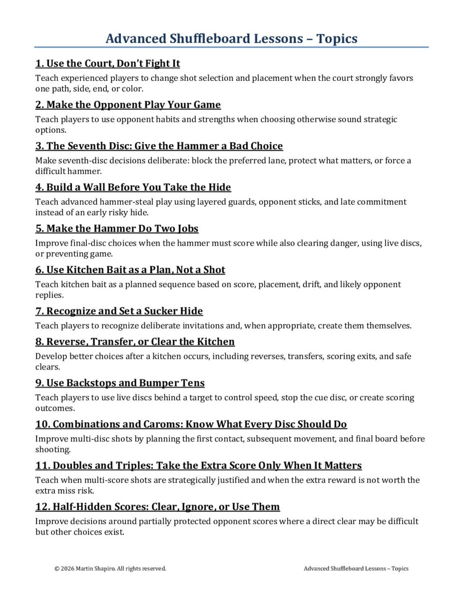Advanced Shuffleboard Lessons – Topics PDF cover