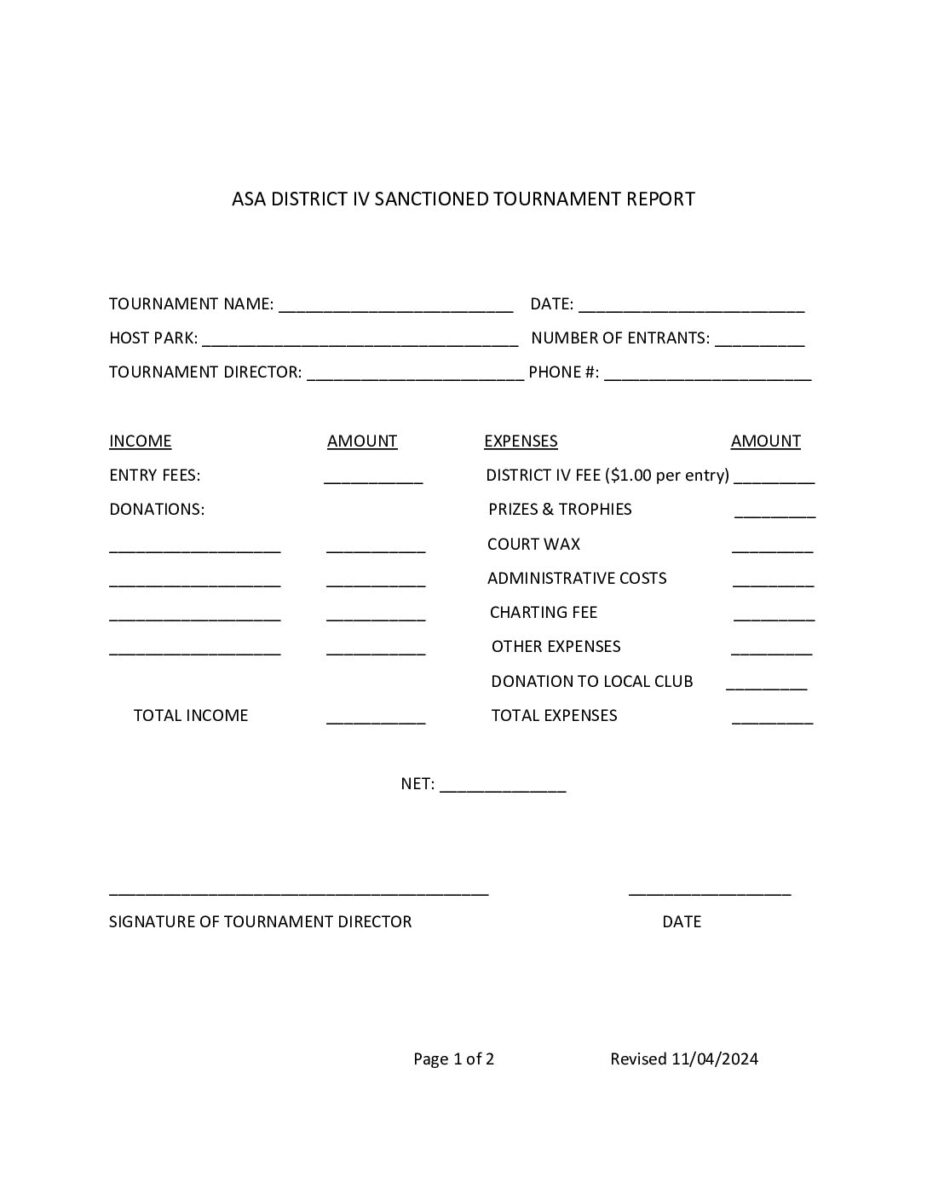 District 4 ASA Sanctioned Tournament Report PDF cover