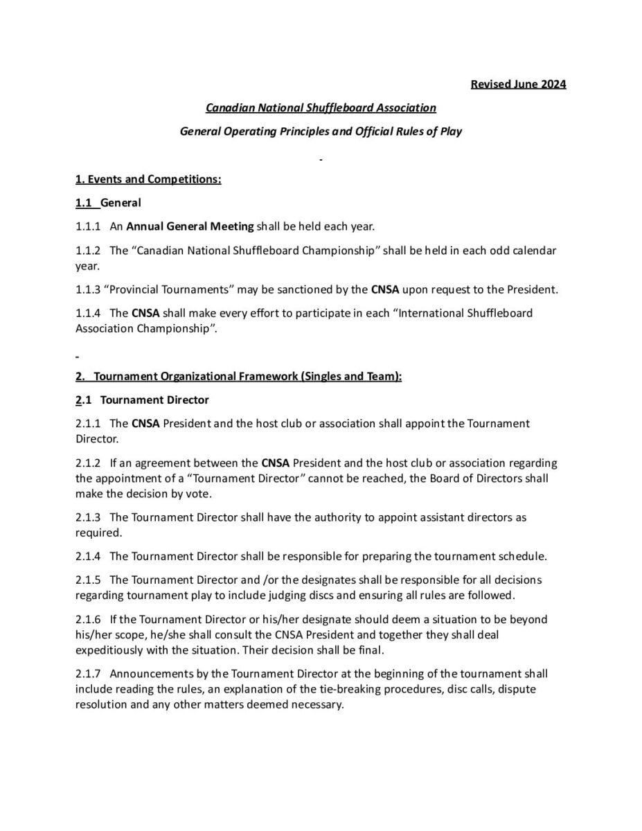 Canadian National Shuffleboard Association Official Rules PDF cover
