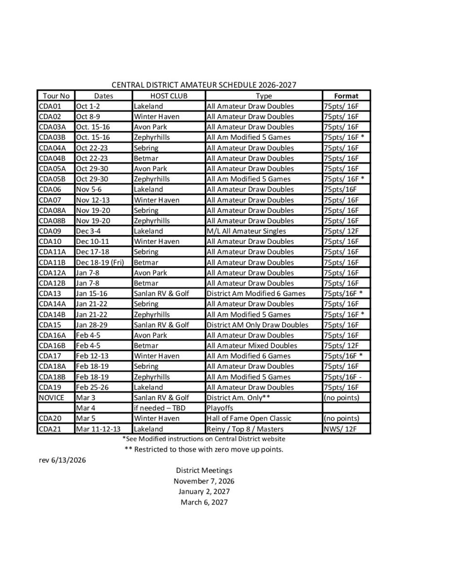 Central District Amateur Schedule PDF cover