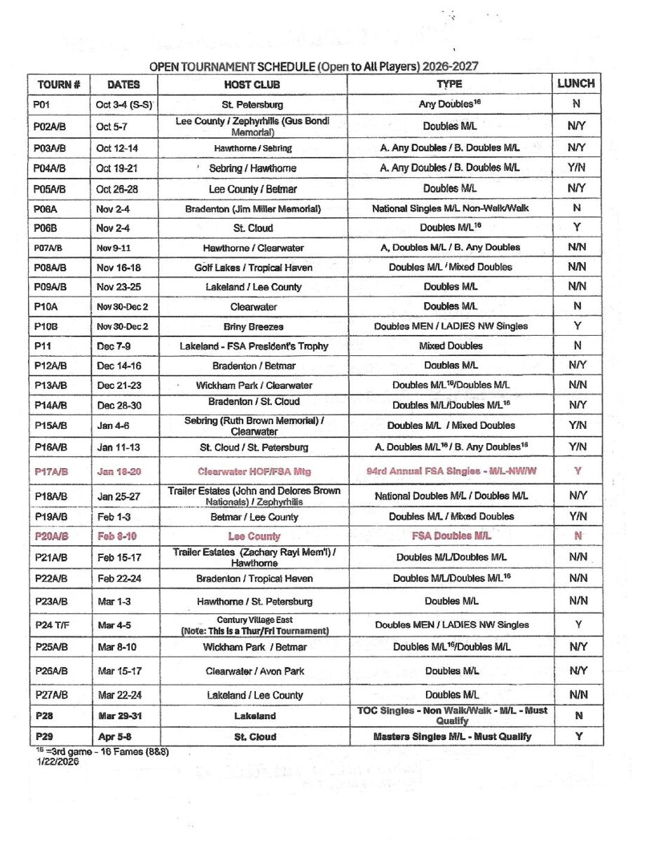 FSA State Open Tournament Schedule PDF cover