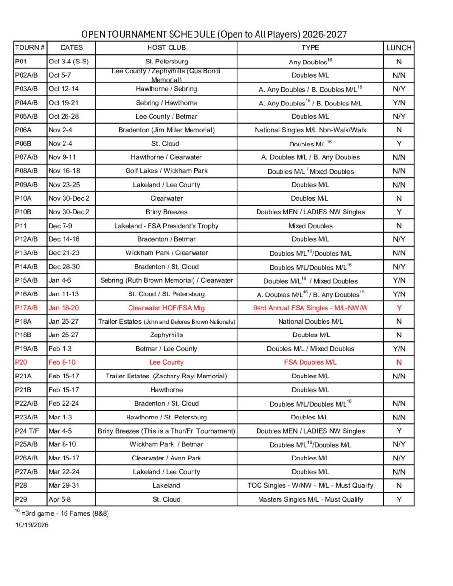 FSA State Open Tournament Schedule PDF cover