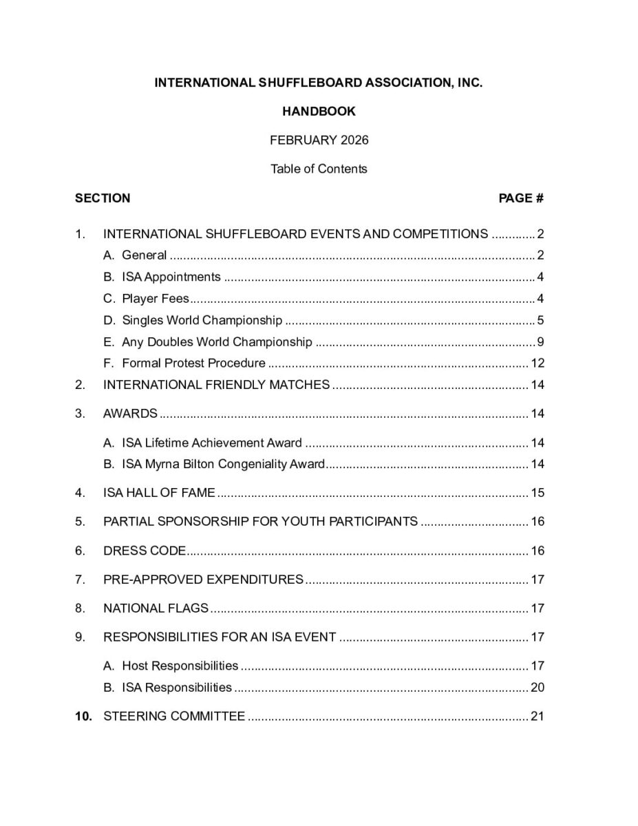 International Shuffleboard Association Handbook PDF cover