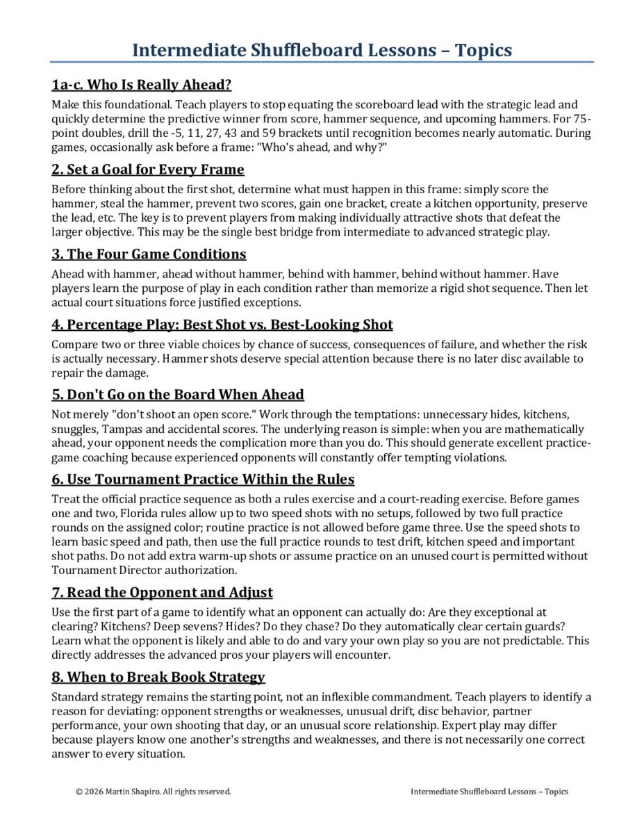 Intermediate Shuffleboard Lessons – Topics PDF cover
