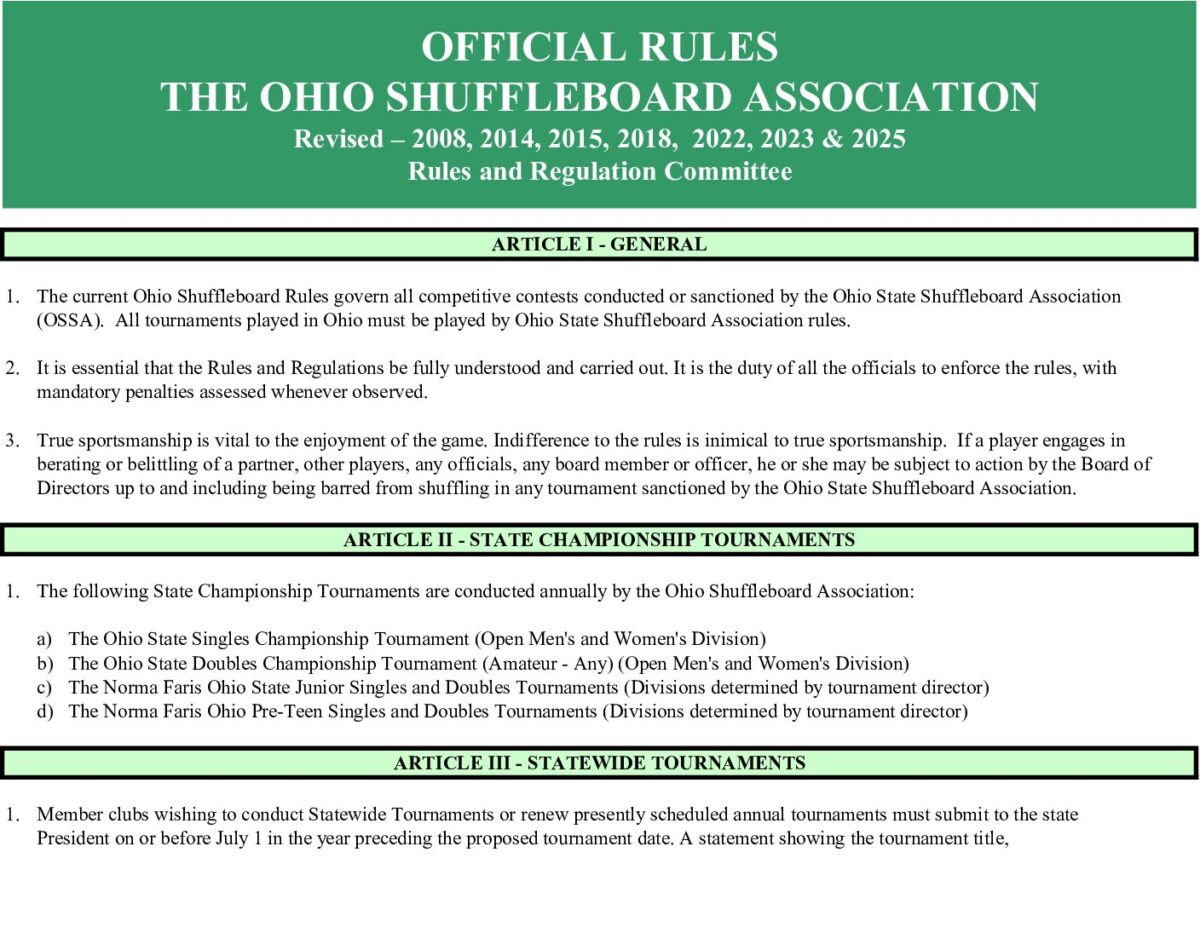Ohio Shuffleboard Association Official Rules PDF cover