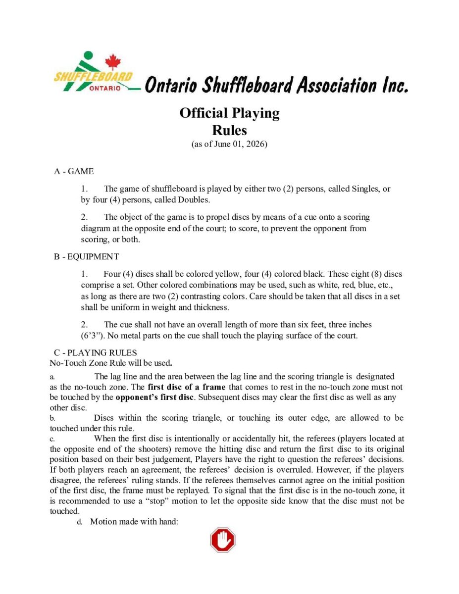 Ontario Shuffleboard Association Playing Rules PDF cover