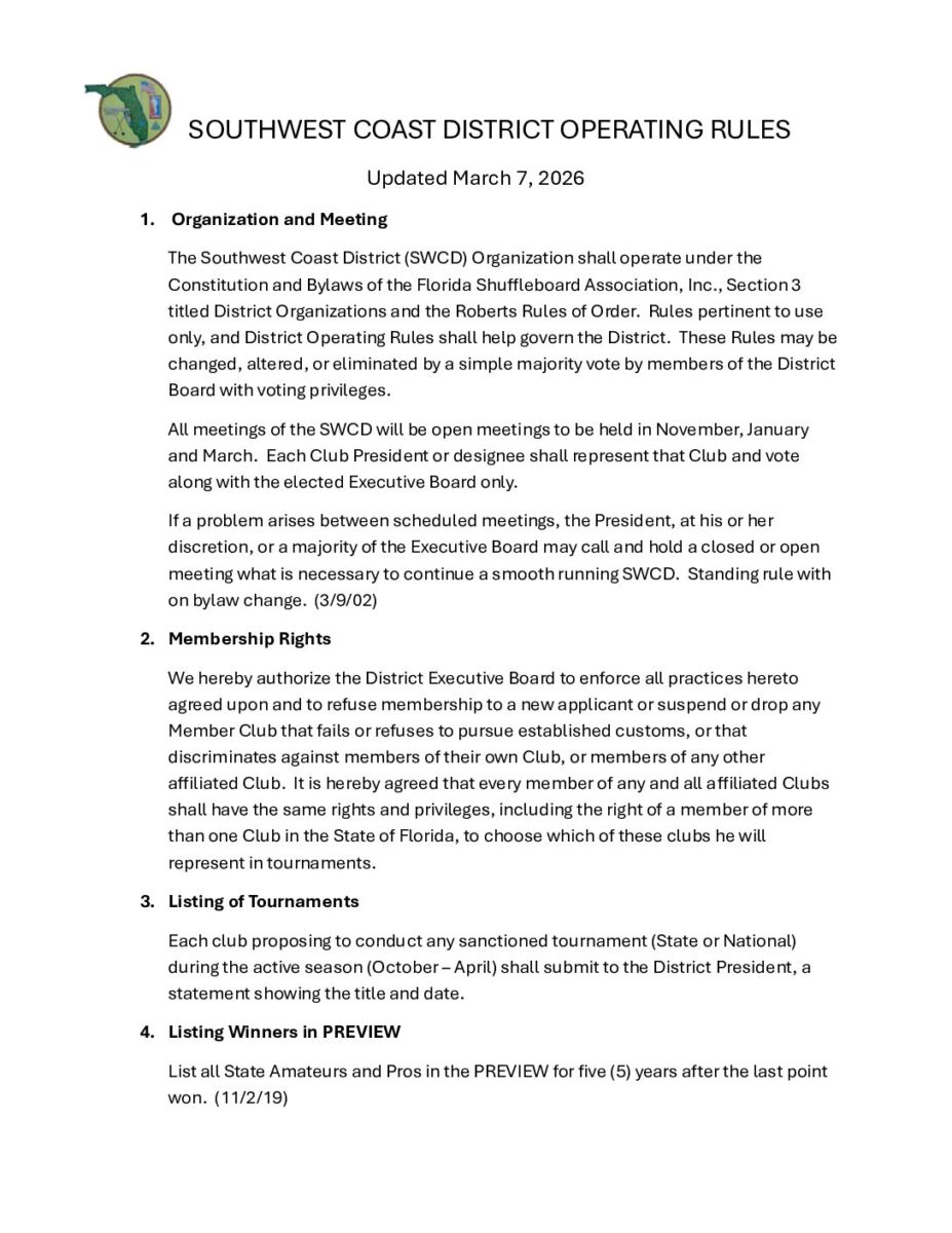 Southwest Coast District Operating Rules PDF cover