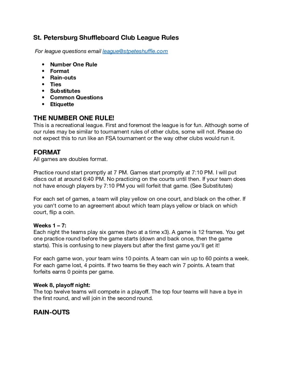 St. Petersburg Shuffleboard Club League Rules PDF cover