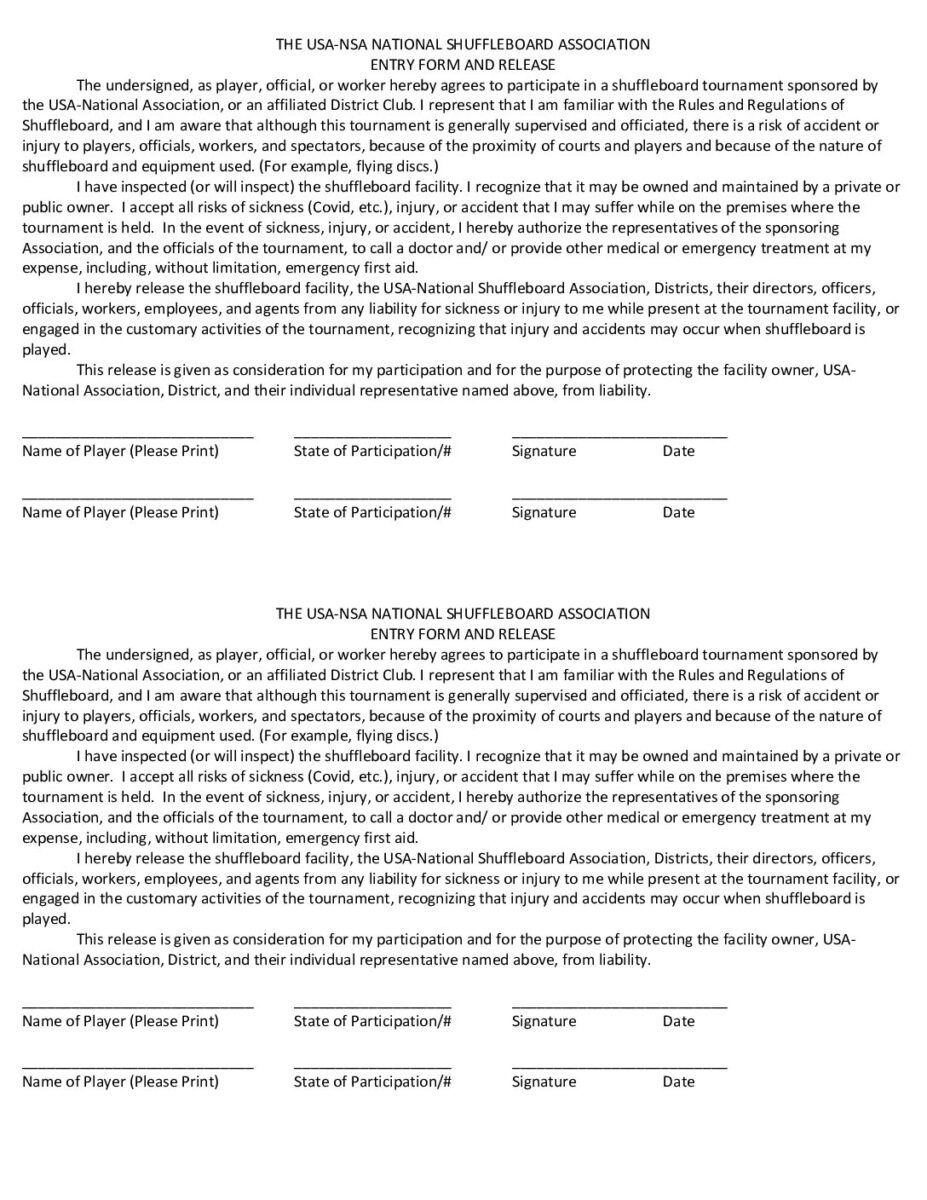 USA NSA Entry Form and Release PDF cover