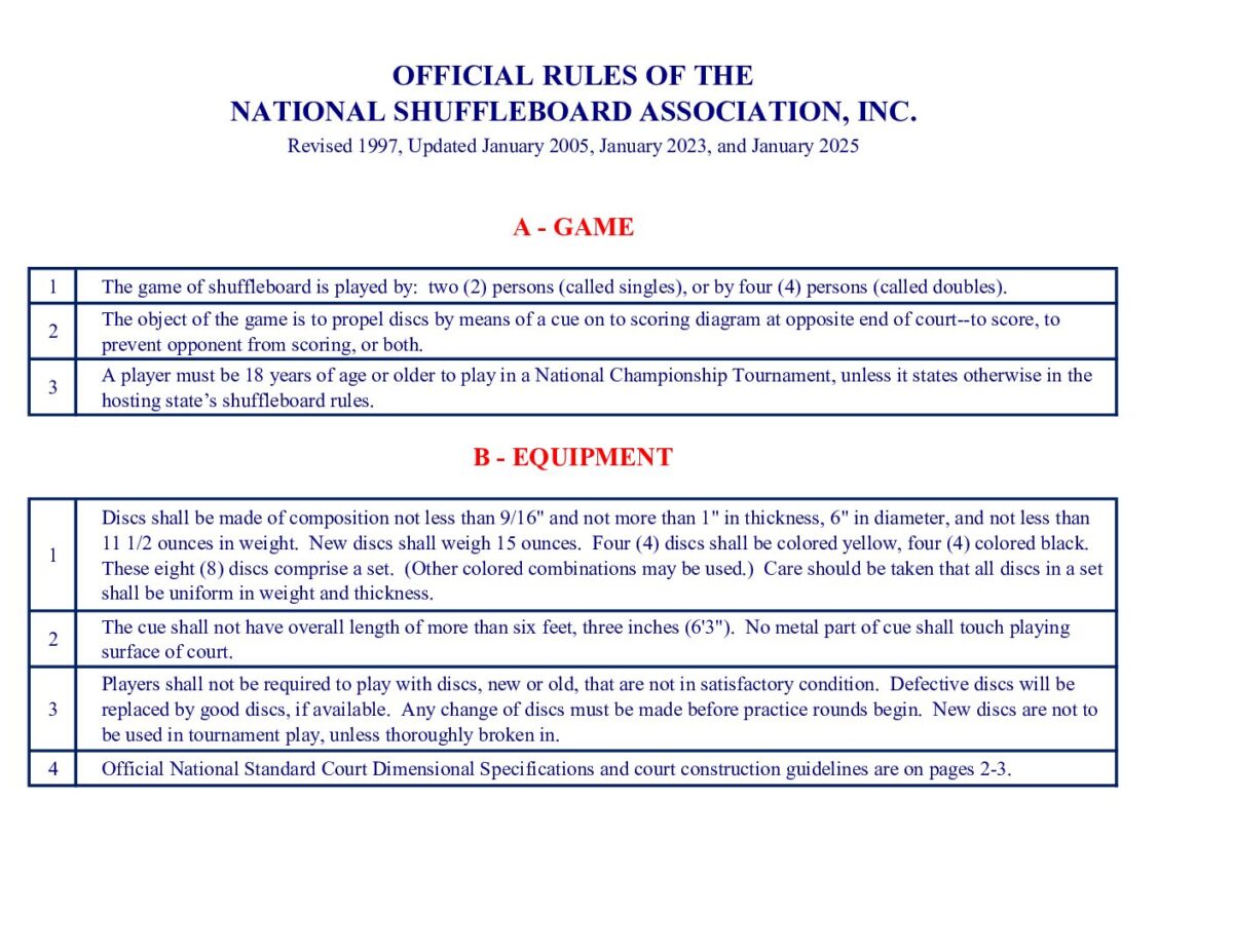USA National Shuffleboard Association Official Rules PDF cover