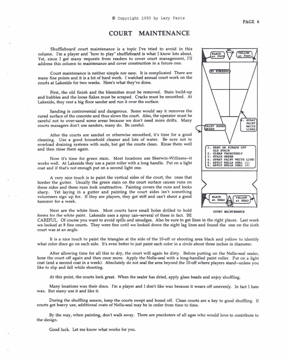 Court Maintenance Instructions
