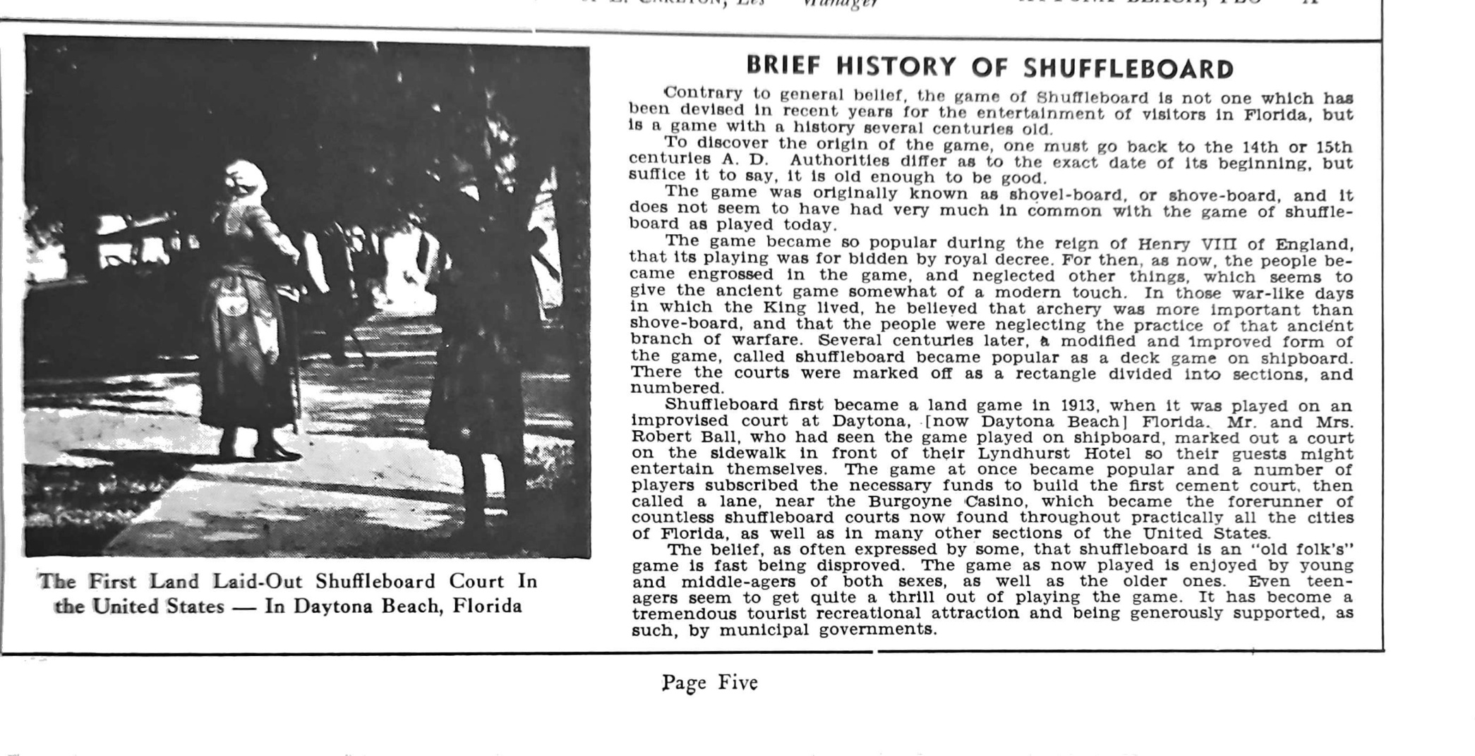 Brief History of Shuffleboard