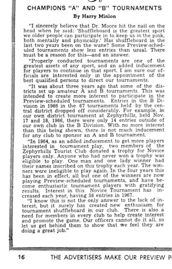 First page of the Preview Magazine article Champions “A” and “B” Tournaments