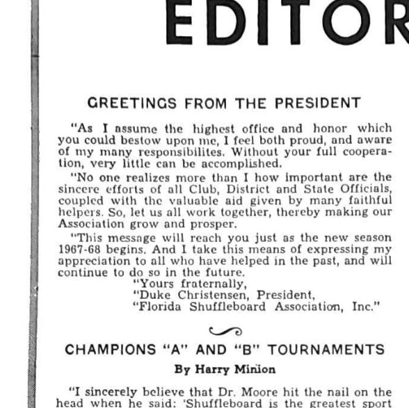 First page of the Preview Magazine article Greetings from the President – 1967