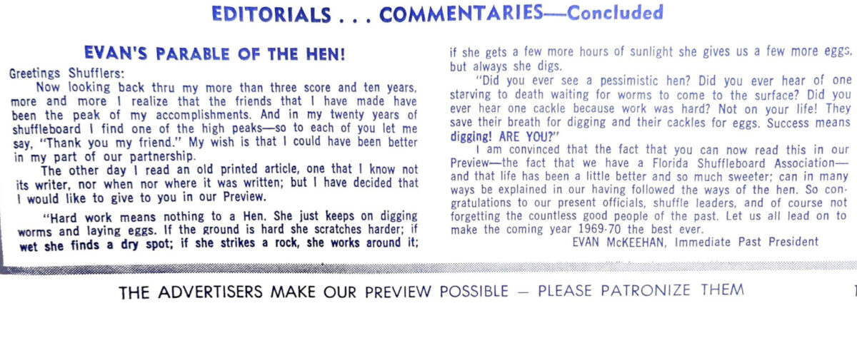 First page of the Preview Magazine article Evan’s Parable of the Hen!