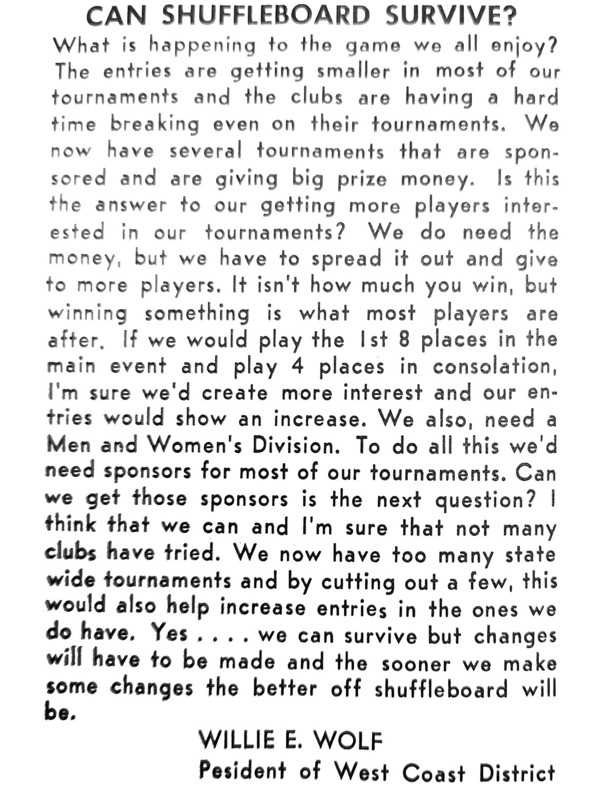 First page of the Preview Magazine article Can Shuffleboard Survive
