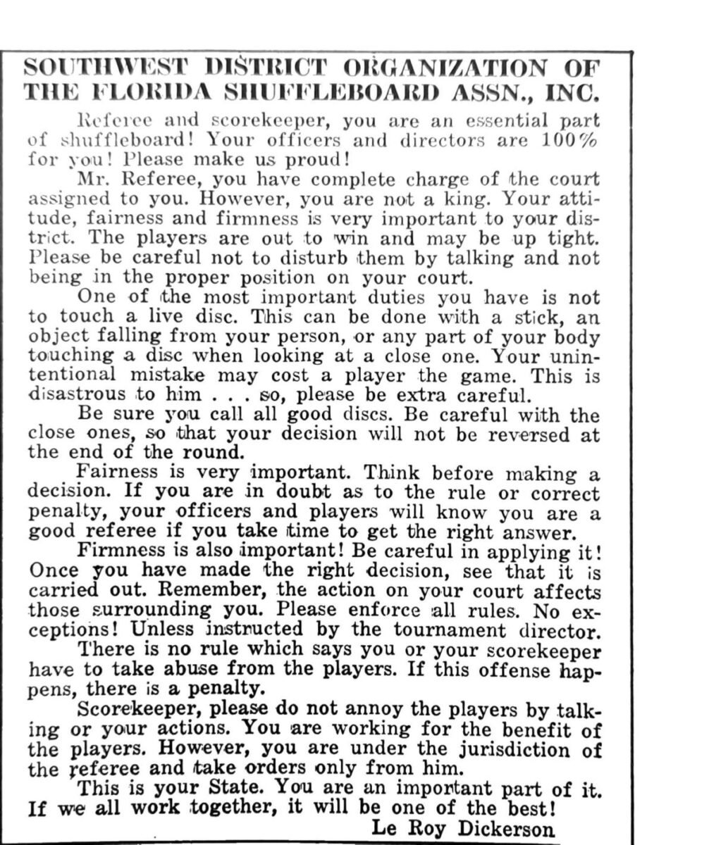 First page of the Preview Magazine article Southwest District Organization of the Florida Shuffleboard Assn., Inc.