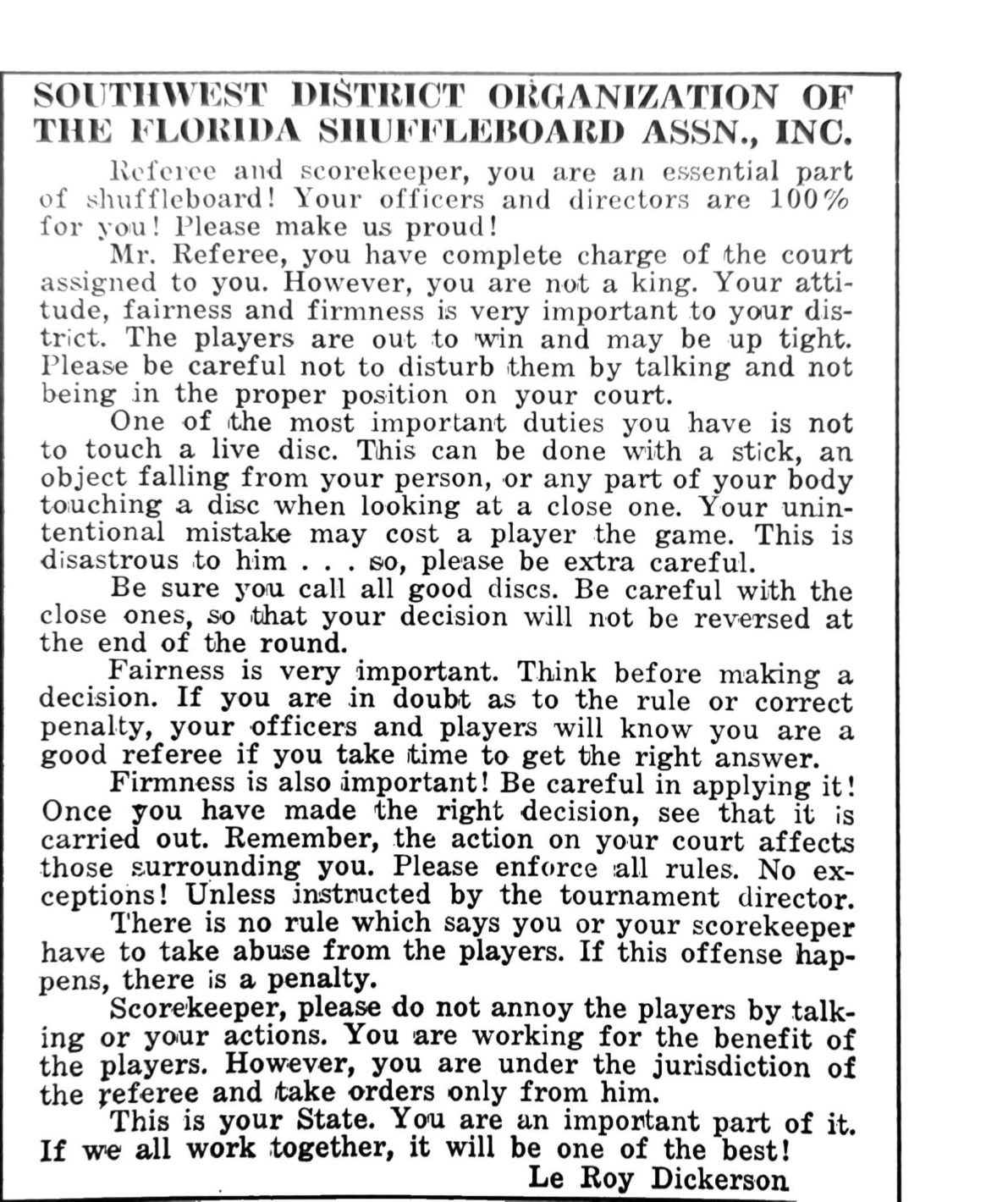 First page of the Preview Magazine article Southwest District Organization of the Florida Shuffleboard Assn., Inc.