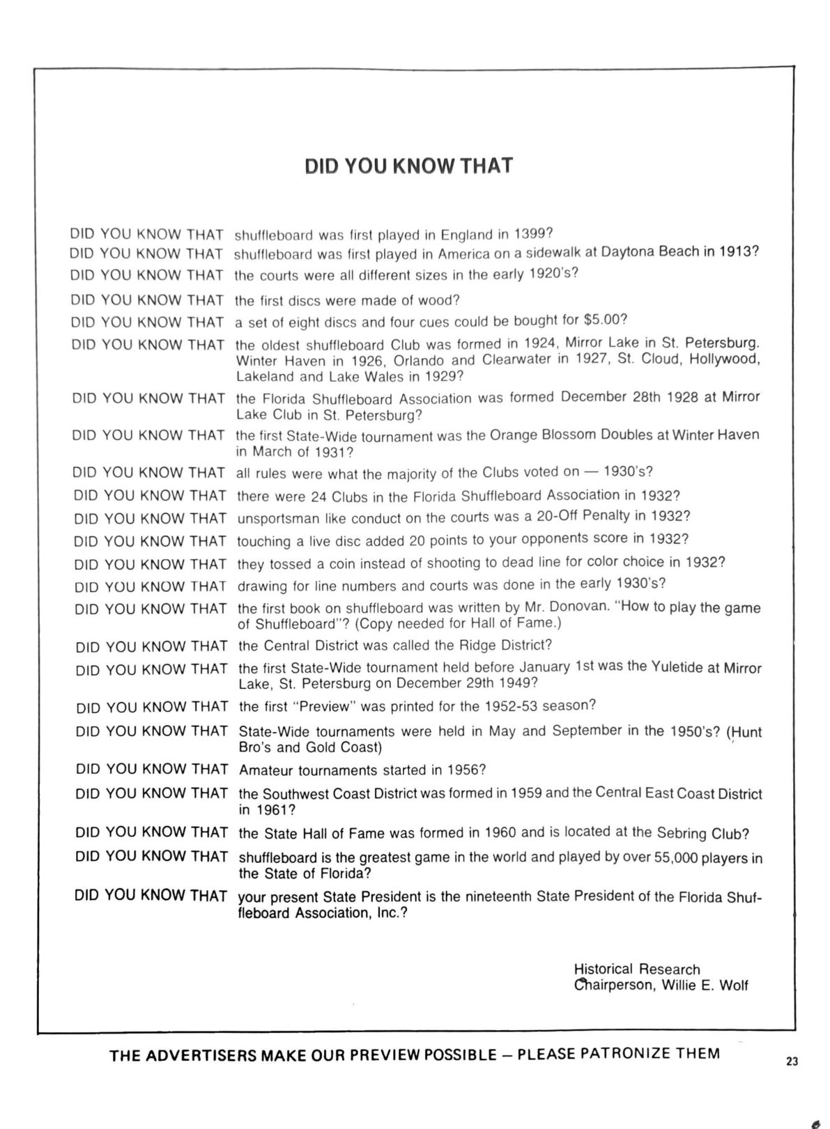First page of the Preview Magazine article Did You Know – 1977