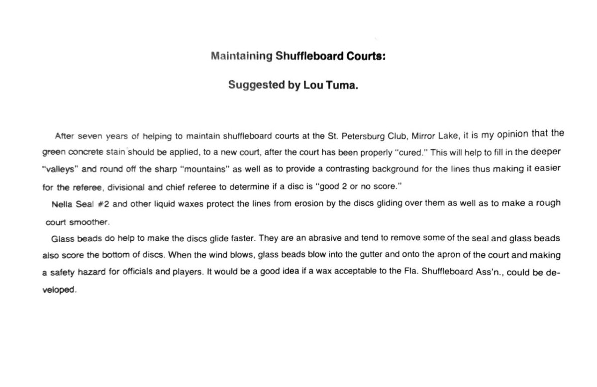 First page of the Preview Magazine article Maintaining Shuffleboard Courts