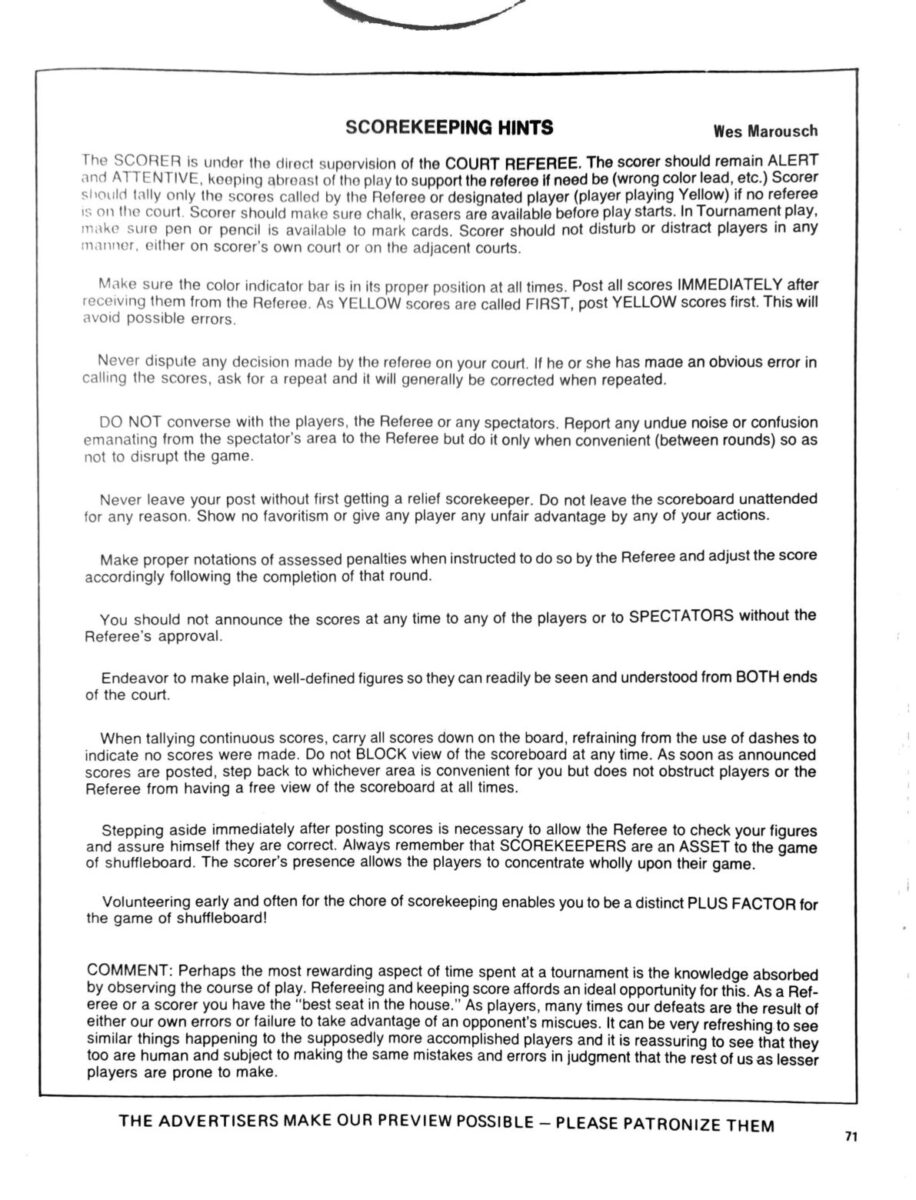 First page of the Preview Magazine article Scorekeeping Hints