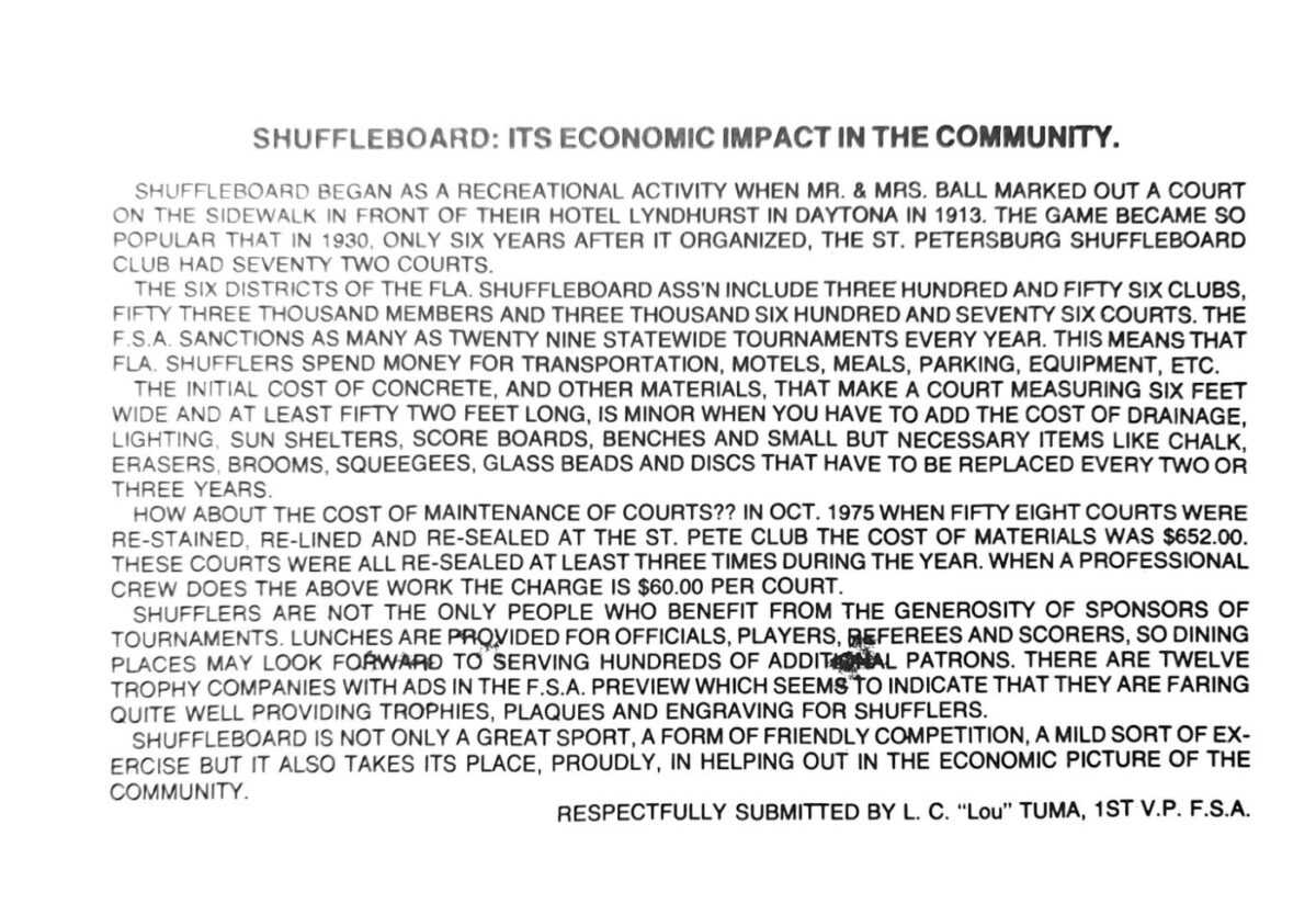 First page of the Preview Magazine article Shuffleboard Economic Impact
