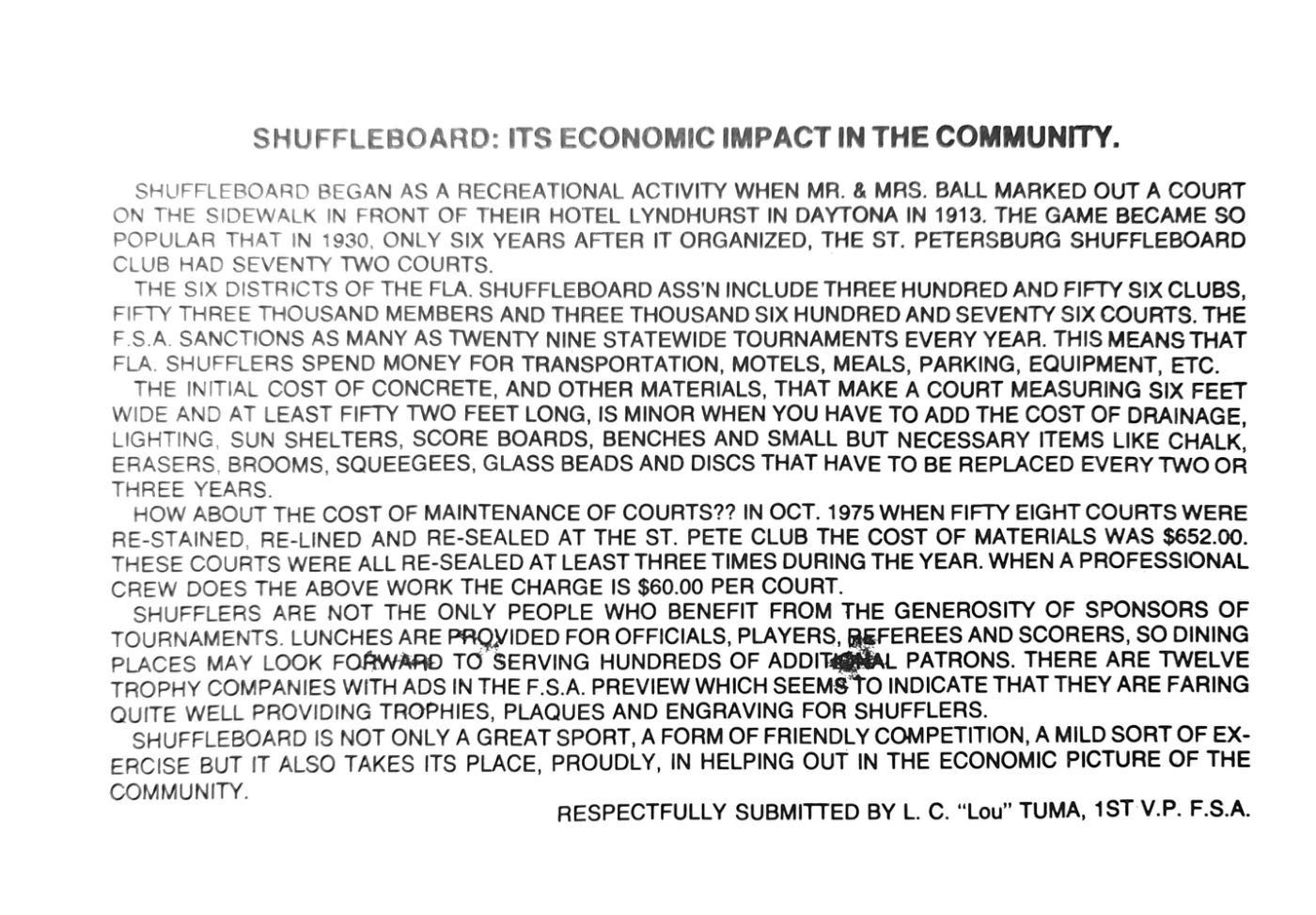 First page of the Preview Magazine article Shuffleboard Economic Impact