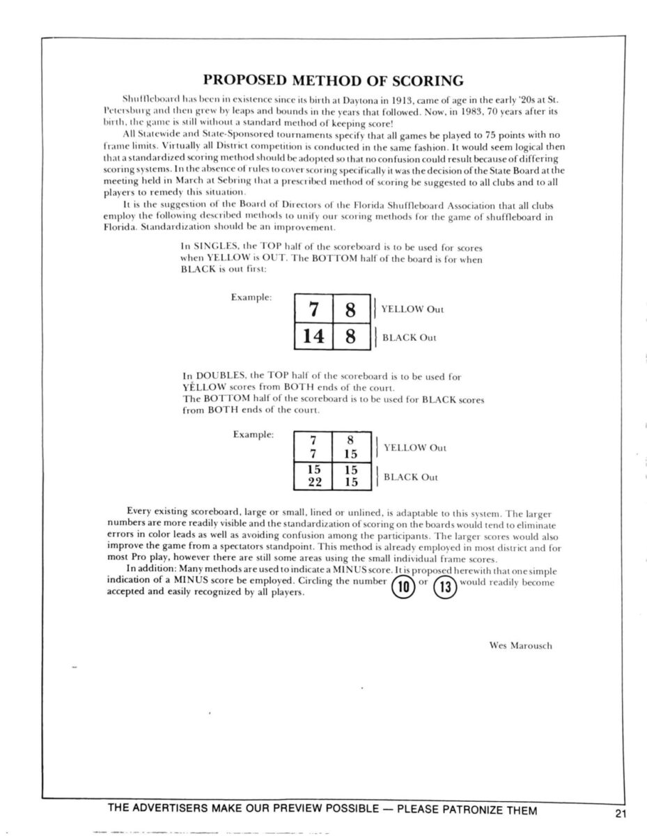 First page of the Preview Magazine article Proposed Method of Scoring