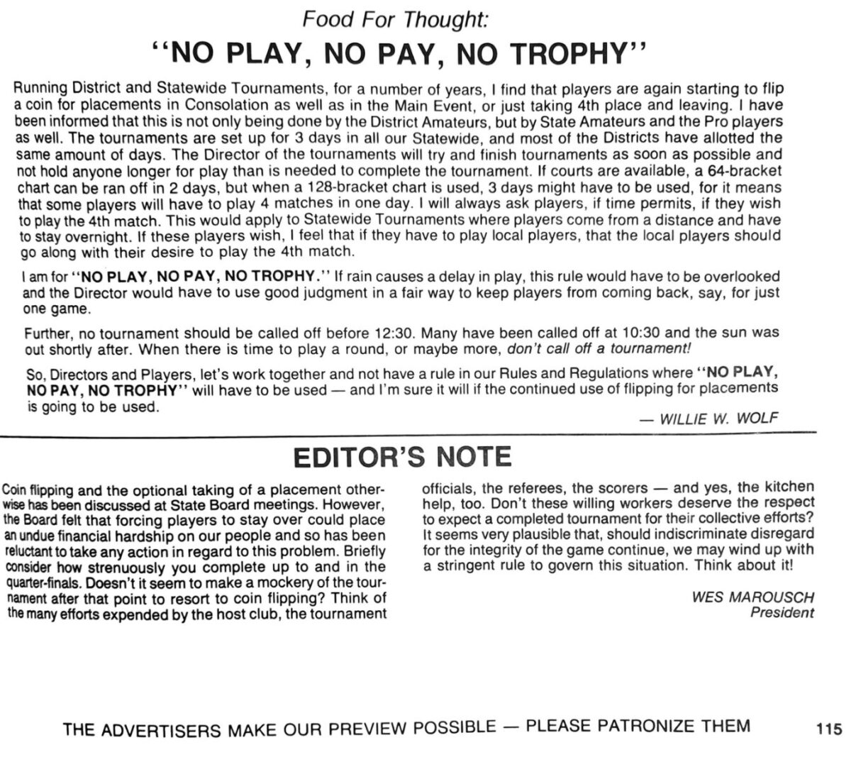 First page of the Preview Magazine article Food for Thought – 1989