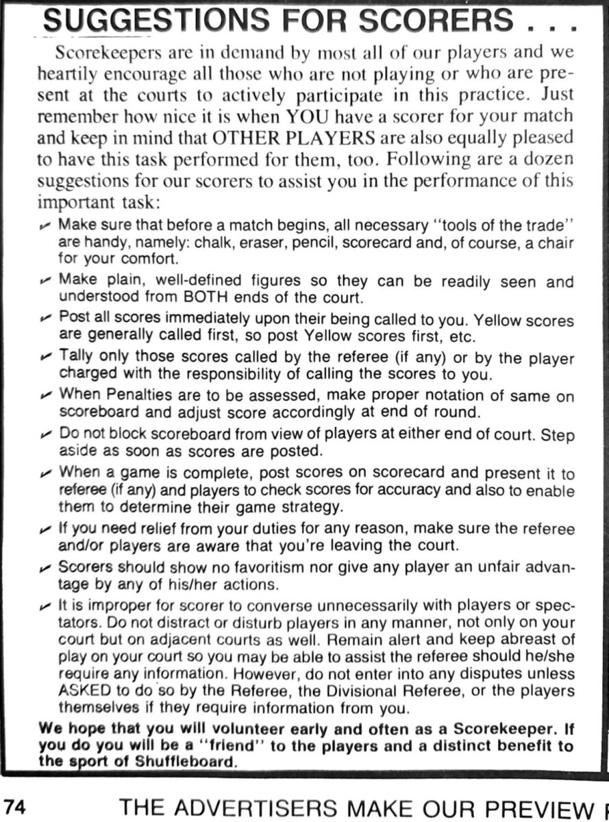 First page of the Preview Magazine article Suggestions for Scorers