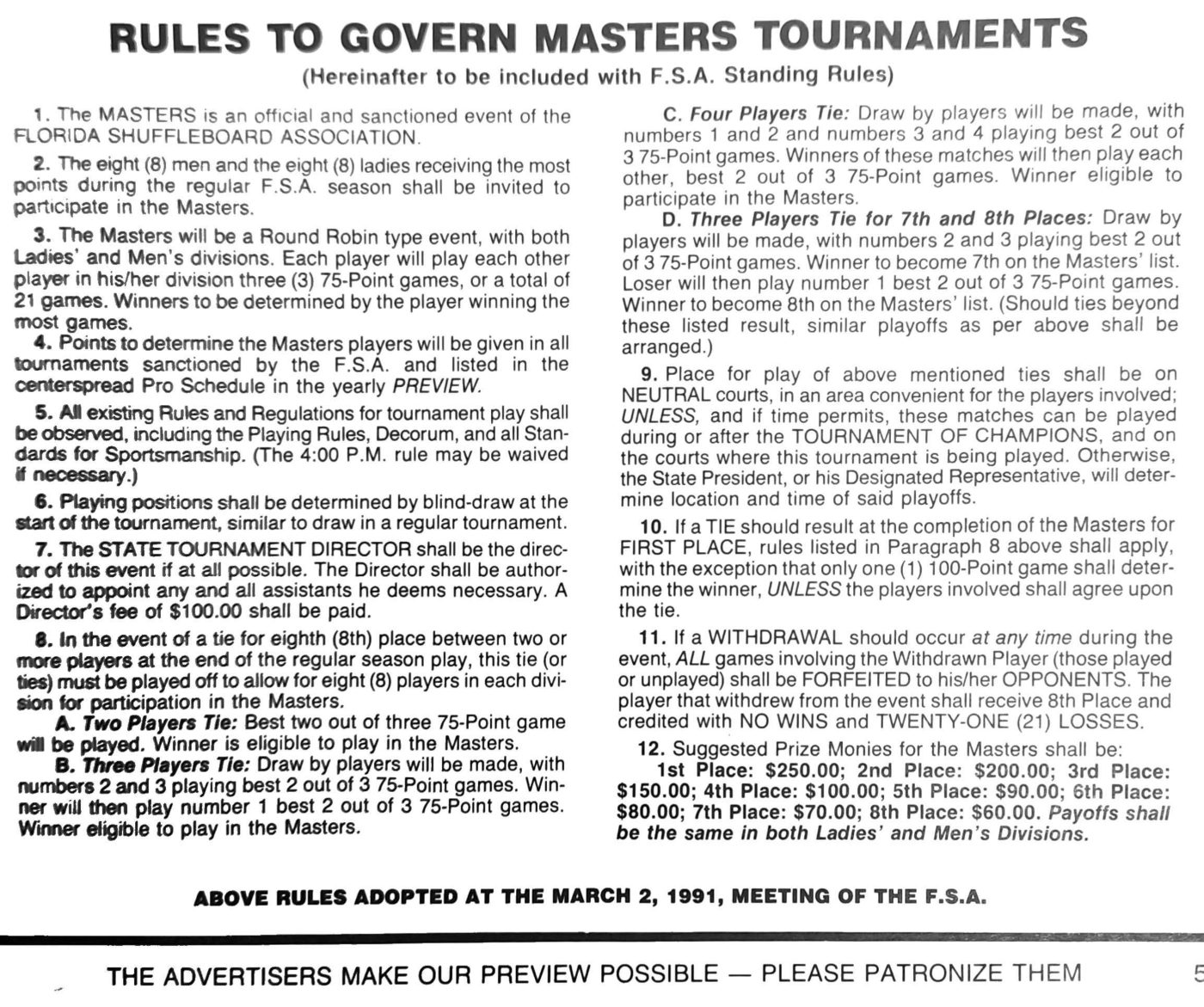 First page of the Preview Magazine article Rules Masters Tournament