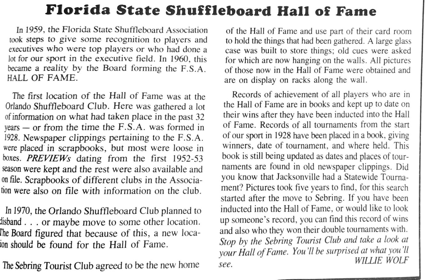 Shuffleboard HOF