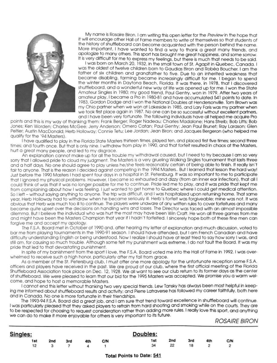 First page of the Preview Magazine article Rosaire Biron Open Letter