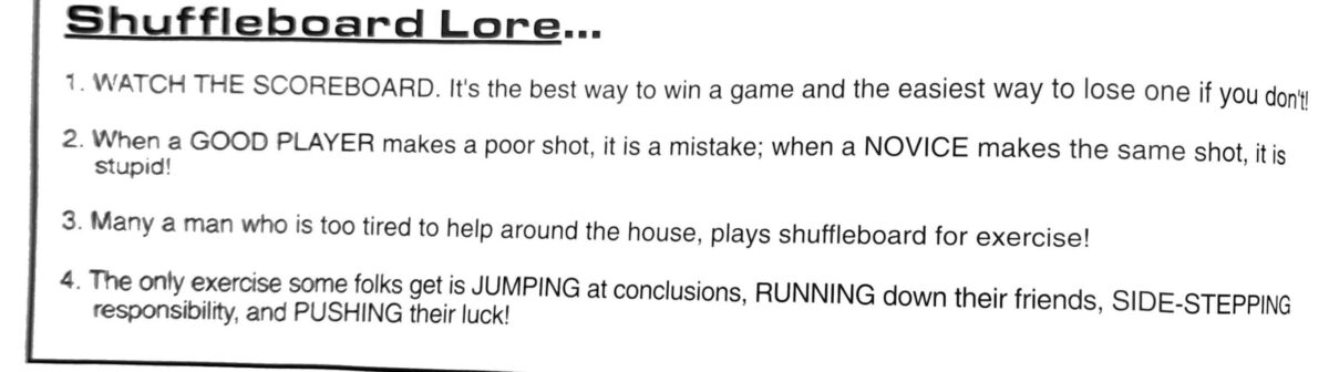 First page of the Preview Magazine article Shuffleboard Lore