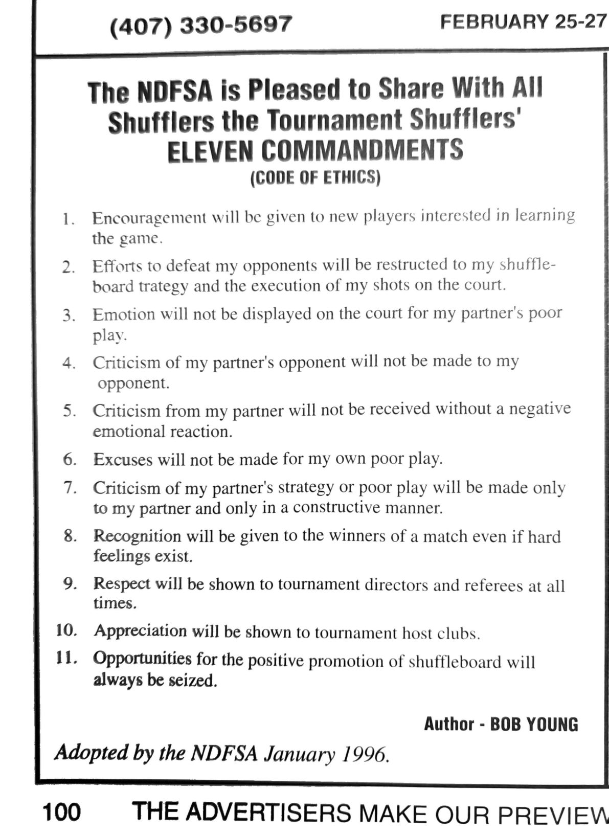 First page of the Preview Magazine article Shufflers Eleven Commandments
