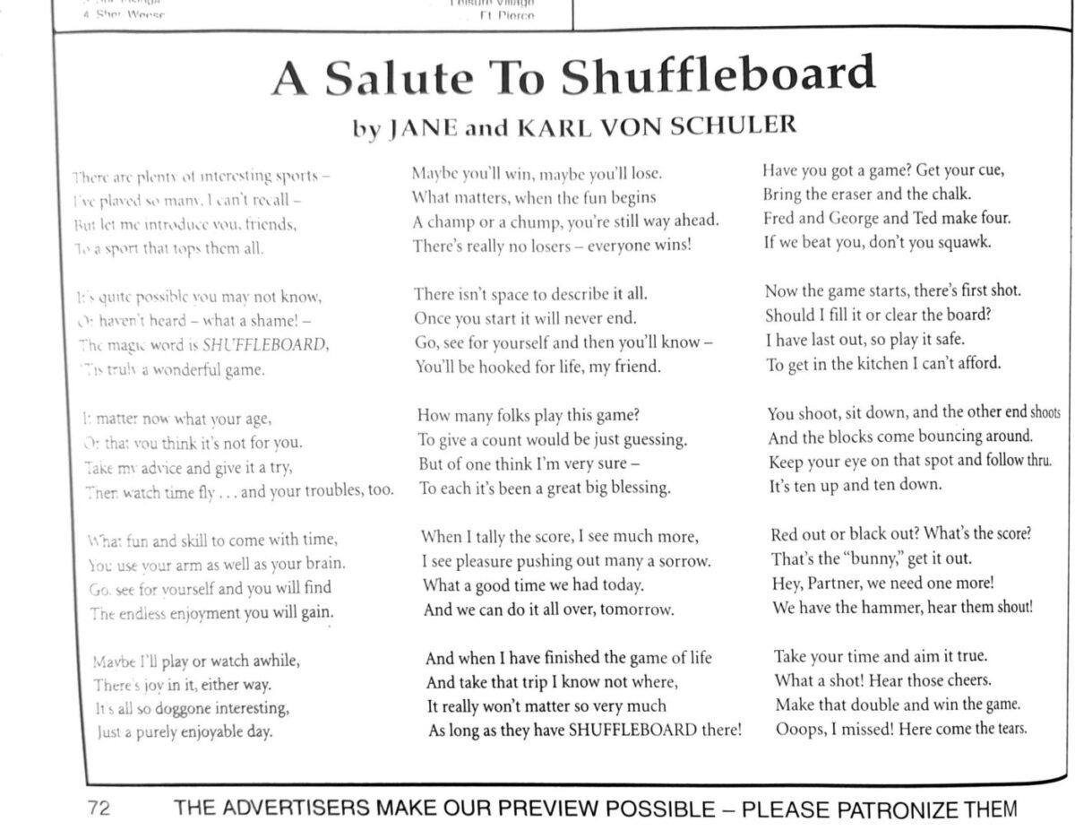 First page of the Preview Magazine article Salute to Shuffleboard
