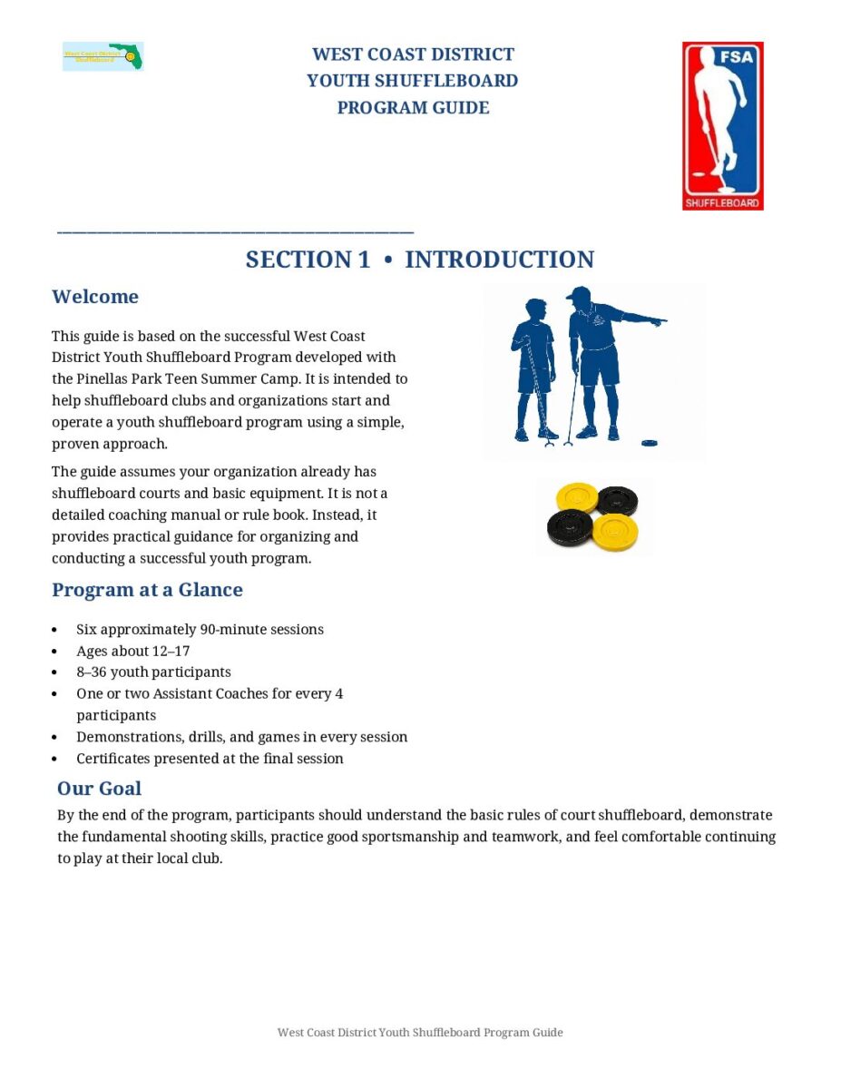 West Coast District Youth Shuffleboard Program Guide PDF cover
